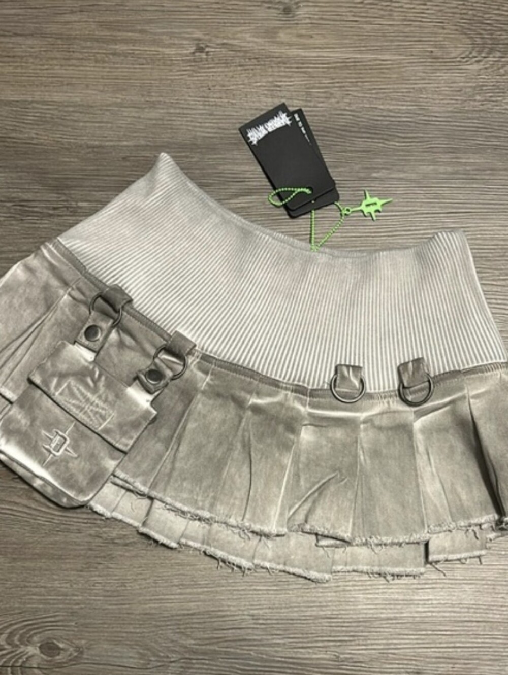NWOT Darker Wavs / Dolls Kill Pitch Pleated Cargo Micro Skirt